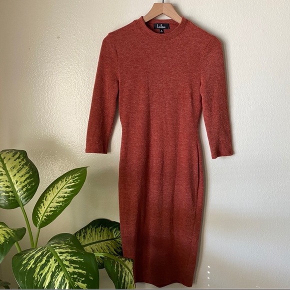 Lulu’s Conversation Starter Orange Mock Neck Dress - Picture 6 of 8